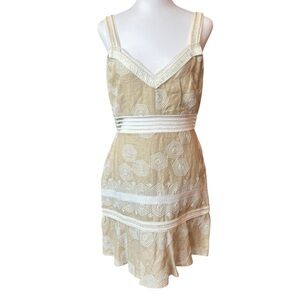 Alexis Embroidered Mesh Slip Dress Size M Beige White Y2K Mini